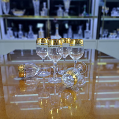 Bộ ly vang pha lê cao cấp mạ vàng 1299, thương hiệu RONA, xuất xứ Slovakia - Hàng chính hãng