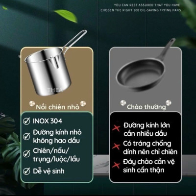 Nồi Chiên Nhúng Ngập Dầu Inox 304, Bộ Nồi Kèm Rổ Lọc Dầu 2 IN 1 Không Gỉ