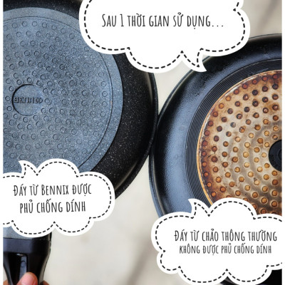Chảo sâu lòng vân đá chống dính nhôm đúc Bennix Thái Lan Terra 22cm/26cm/28cm/30cm đáy từ