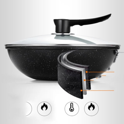 Chảo Chống Dính Siêu Bền Sâu Lòng Đá Coopia Hàn Quốc có nắp kính size 32cm/30cm (Tặng Thìa Gỗ ) - HÀNG CHÍNH HÃNG MINIIN