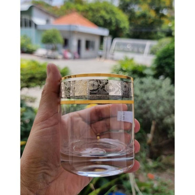 Bộ 6 ly pha lê uống whisky bia nước 280 ml mạ vàng platin Tiệp Khắc