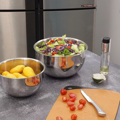 [Chính hãng iMat] Bộ 3 tô trộn chân không iMat đường kính 16cm, 20cm, 24cm. Sản phẩm làm bằng thép không gỉ inox 304, đế bọc Silicone chống trượt, nắp van một chiều hút chân không.