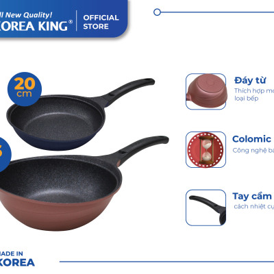 Combo 2 chảo sâu, cạn Colormic Korea King (1 chảo cạn 20cm và 1 chảo sâu 26cm)-Hàng chính hãng