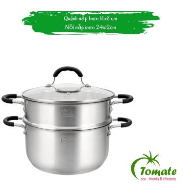 Bộ Nồi Chảo Tomate Inox 304 – 8 Món TOM 0708 - 5 lớp đáy - nồi từ - nắp kính