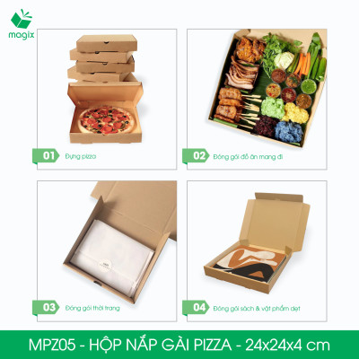 MPZ05 - 24x24x4 cm - 100 Hộp nắp gài pizza đa dụng - Hộp nắp gập, hộp carton gói hàng, hộp quà