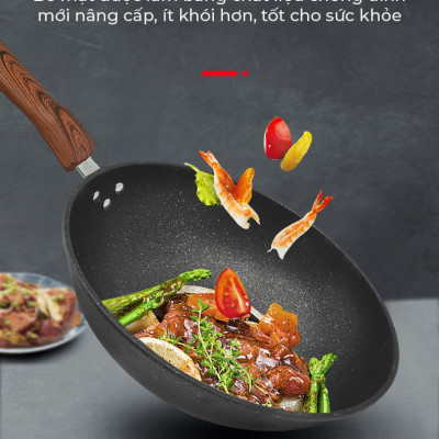 Chảo Chống Dính Mẫu Mới Chảo thép phủ vân đá y tế chống dính, chống mài mòn, tay cầm chống cháy cao cấp vân gỗ có thể tháo rời-Hàng nhập khẩu