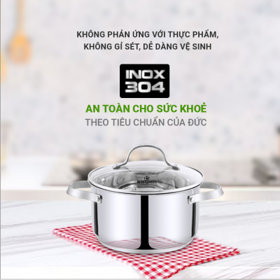 Nồi inox 304 cao cấp 5 đáy Kalpen Lermat size 20cm - Hàng chính hãng