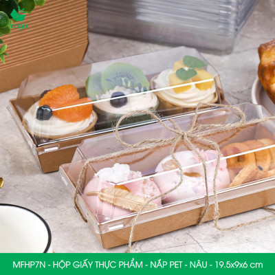 MFHP7N - 19.5x9x6 cm - 25 hộp giấy nắp PET kraft nâu đựng thực phẩm, thức ăn mang đi