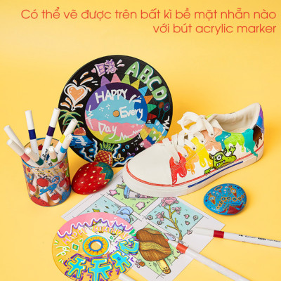 Bút Màu Acrylic Marker 12/24/36/48/ Màu Cao Cấp Bút Sơn Acrylic Chống Nước Vẽ Trên Mọi Chất Liệu Bề Mặt