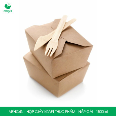 MFHG4N - 1500ml - 25 hộp giấy kraft đựng thực phẩm, hộp giấy nắp gài đựng thức ăn mang đi