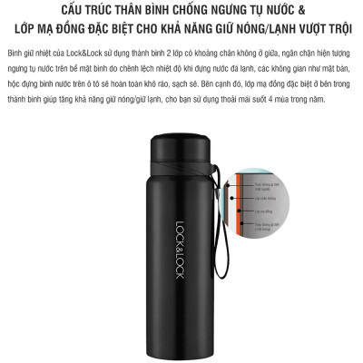 Bình Giữ Nhiệt Vacuum Bottle Lock&Lock màu đen LHC6180-BLK 800ml, Hàng chính hãng, thép không gỉ, độ bền cao - JoyMall