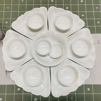 BỘ BÁT ĐĨA HOA MẶT TRỜI TRẮNG TÔ TRÒN BÁT TRÀNG