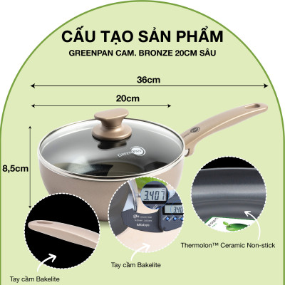 Chảo chống dính ceramic cao cấp GreenPan Cam.Bronze 20cm sâu có nắp - 681496