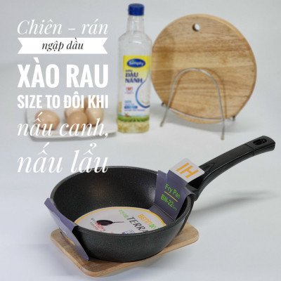 Chảo sâu lòng vân đá chống dính nhôm đúc Bennix Thái Lan Terra 22cm/26cm/28cm/30cm đáy từ
