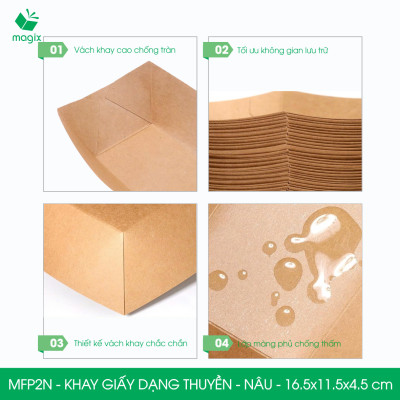 MFP2N - 16.5x11.5x4.5 cm - 25 khay giấy dáng thuyền đựng thức ăn, khay giấy đựng món tráng miệng