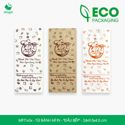 Combo 100 Túi bánh mì 24x9.5x4.5 cm - In sẵn họa tiết ĐẦU BẾP - Bao bánh mì Túi giấy thực phẩm an toàn