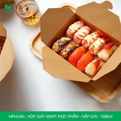 MFHG4N - 1500ml - 100 hộp giấy kraft đựng thực phẩm, hộp giấy nắp gài đựng thức ăn mang đi