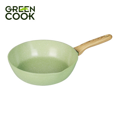 Combo 2 chảo nhôm sâu men đá ceramic miệng rót Green Cook GCP231 màu xanh 10 lớp chống dính