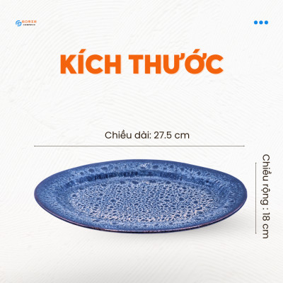 Đĩa Bầu Dục KT27,5x8 Màu Men Xanh Cẩm Lai 
