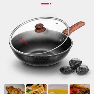 Chảo Chống Dính Mẫu Mới Chảo thép phủ vân đá y tế chống dính, chống mài mòn, tay cầm chống cháy cao cấp vân gỗ có thể tháo rời-Hàng nhập khẩu