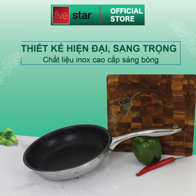 Bộ nồi và chảo chống dính vân đá inox 304 cao cấp Fivestar Plush 5 món nắp kính , tặng 10 muỗng ăn