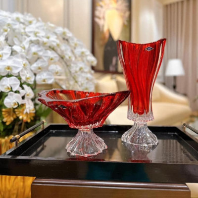 Tô pha lê chân đế Bohemia Plantica, miệng 32cm Hàng chính hãng