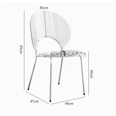 Ghế tiếp khách spa nhựa trong suốt chân thép mạ chrome Ghế cafe nhựa xếp chồng hiện đại LYLY-PC HCM