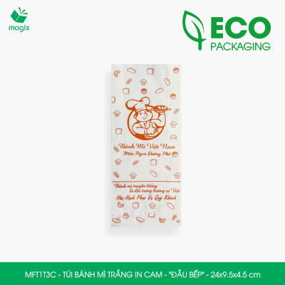 MFT1T3C - 24x9.5x4.5cm - 200 Túi bánh mì Trắng, in sẵn họa tiết ĐẦU BẾP - Bao bánh mì Túi giấy thực phẩm an toàn