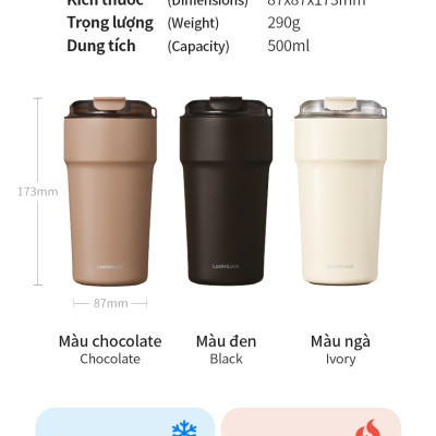 Ly giữ nhiệt 500ml LocknLock LHC4357 Metro Cafe Tumbler, Hàng chính hãng, Thép 304 không gỉ, có dây đeo tay - JoyMall