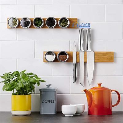 Thanh treo dao nam châm LAMS, giá treo dao nam châm bằng gỗ siêu chắc