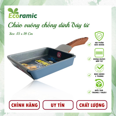 Chảo Vuông Vân Đá Đáy Từ Ecoramic Chính Hãng Cao Cấp, Chống Dính, Siêu Bền