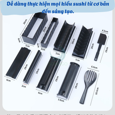 Bộ Dụng Cụ Làm Sushi 11 Món – Kèm Dao, Dễ Dùng Tại Nhà-•  Bộ Dụng Cụ Làm Sushi 11 Món – Kèm Dao, Dễ Dùng Tại Nhà