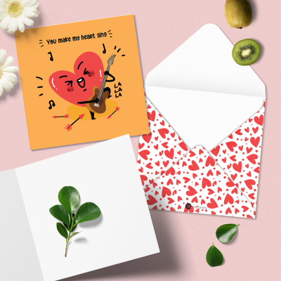 Set 5 thiệp tình yêu Valentine SDstationery Love Hearts, minh họa cặp đôi trái tim dễ thương vui nhộn, khổ vuông 12x12cm