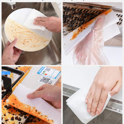 Cuộn 50 Khăn Giấy Lau Bếp Đa Năng Vải Không Dệt Thấm Hút Lau Sạch Dầu Mỡ Có Móc Treo HÀNG LOẠI 1