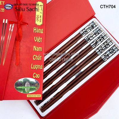 Đũa gỗ Trắc đầu cẩn xà cừ hoa văn thủ công, đẹp mắt (10 đôi) CTH704 - Tặng kèm hộp đẹp làm quà biếu