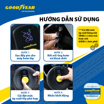 Máy Bơm Lốp Ô Tô Không Dây Tích Điện Tự Ngắt Đa Năng GOODYEAR GY -2252