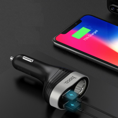 Bộ chia tẩu sạc dùng cho ô tô, xe hơi nhãn hiệu Hoco Z29,  Đầu vào: DC12 - 24V, Đầu ra: USB1/2DC5V/2.4A,ổng đầu ra 2 cổng USB: DV5V/3.1A Max ,  Đầu ra 2 lỗ tẩu sạc: 96W Max , Hàng nhập khẩu