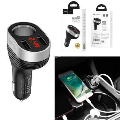 Bộ chia tẩu sạc dùng cho ô tô, xe hơi nhãn hiệu Hoco Z29,  Đầu vào: DC12 - 24V, Đầu ra: USB1/2DC5V/2.4A,ổng đầu ra 2 cổng USB: DV5V/3.1A Max ,  Đầu ra 2 lỗ tẩu sạc: 96W Max , Hàng nhập khẩu