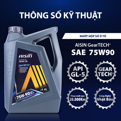 Nhớt Hộp Số AISIN Geartech+ GL-5 75W90 4 Lít GSL57594PB - Nhập Khẩu Chính Hãng