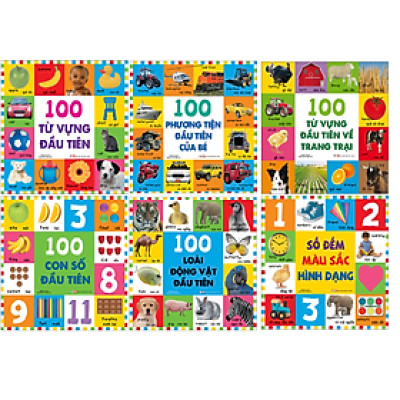 Combo 6 cuốnTừ vựng đầu tiên cho bé (Từ vựng, phương tiện, động vật, màu sắc hình dạng số đếm, con số, trang trại (tân việt)