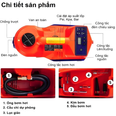HÀNG CHÍNH HÃNG - Bộ nâng kích gầm điện, kiêm máy bơm lốp tự ngắt 2 trong 1. Thương hiệu Đức ROGTZ cao cấp TY-EHJ03