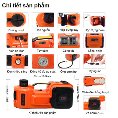 Bộ nâng kích gầm điện kiêm máy bơm lốp ô tô đa năng Dùng cho các xe có trọng tải dưới 5 tấn nhãn hiệu ROGTZ Công suất 150W - Hàng nhập khẩu