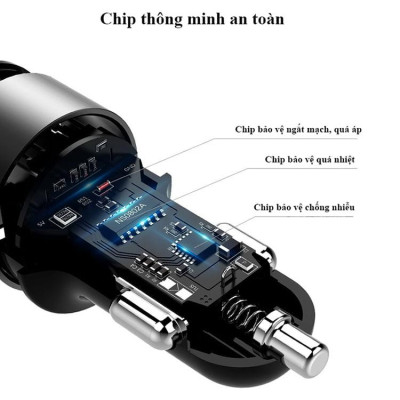 Tẩu Sạc Ô Tô Hyundai chính hãƞg HY36C 2 USB Có Đồng Hồ Led