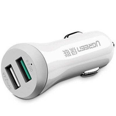 Ugreen UG20758CD114TK 30W màu Trắng Bộ sạc ô tô 2 cổng USB 2.4A + QC 2.0 - HÀNG CHÍNH HÃNG
