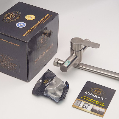 Vòi rửa chén nóng lạnh âm tường Inox SUS 304 Eurolife EL-T019AT (Trắng bạc)