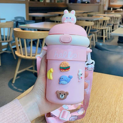 Cốc Giữ Nhiệt Trẻ Em 510ml Có Ống Hút, Cốc Đeo Chéo Hoạt Hình Dễ Thương Cho Bé Gái, Bình Nước Uống Tiện Lợi - HÀNG CHÍNH HÃNG MINIIN