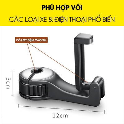 Móc treo đồ trên ô tô gài trước sau ghế sành điệu kèm giá đỡ kẹp điện thoại trên xe tiện lợi thiết kế chắc chắn cao cấp