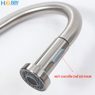 Vòi rửa chén nóng lạnh dây rút 2 chế độ inox 304 Hobby Home Decor VDR4