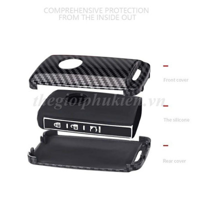Ốp bọc chìa khóa xe Mazda 3 2020 chất liệu hợp kim vân Carbon kèm móc đeo INOX - tặng móc khóa thất lạc