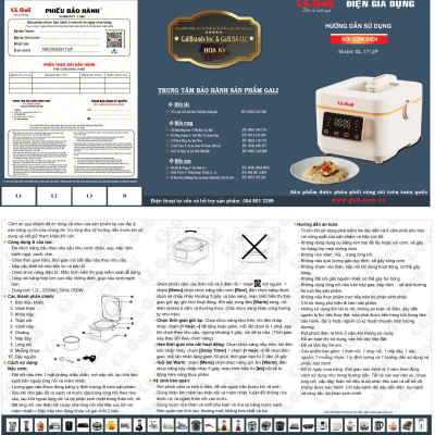 Nồi cơm điện Gali GL-1712P Dung tích 1.2L. Thiết kế đa chức năng nấu, nhỏ gọn, nắp có thể tháo rời. Lòng nồi siêu dày, giữ nhiệt tốt. Hàng chính hãng bảo hành 24 tháng